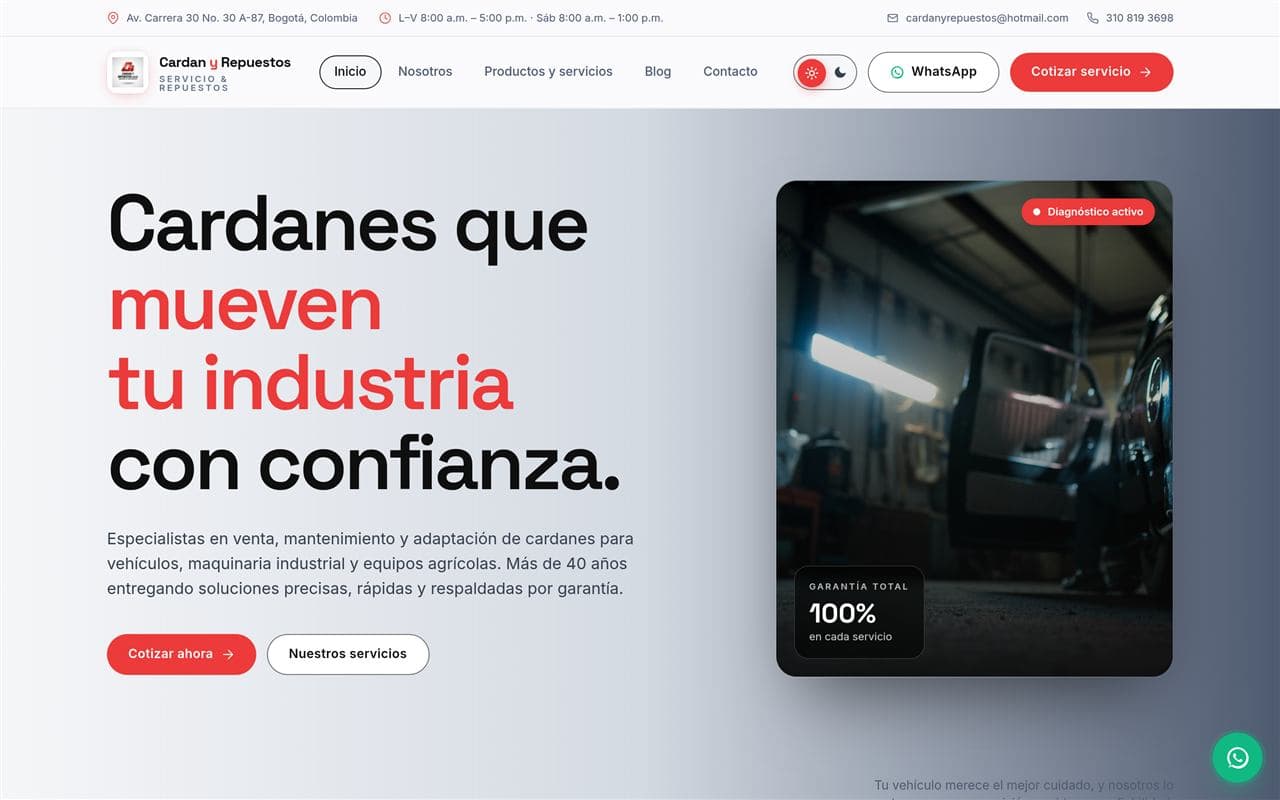 Captura del sitio Cardán y Repuestos