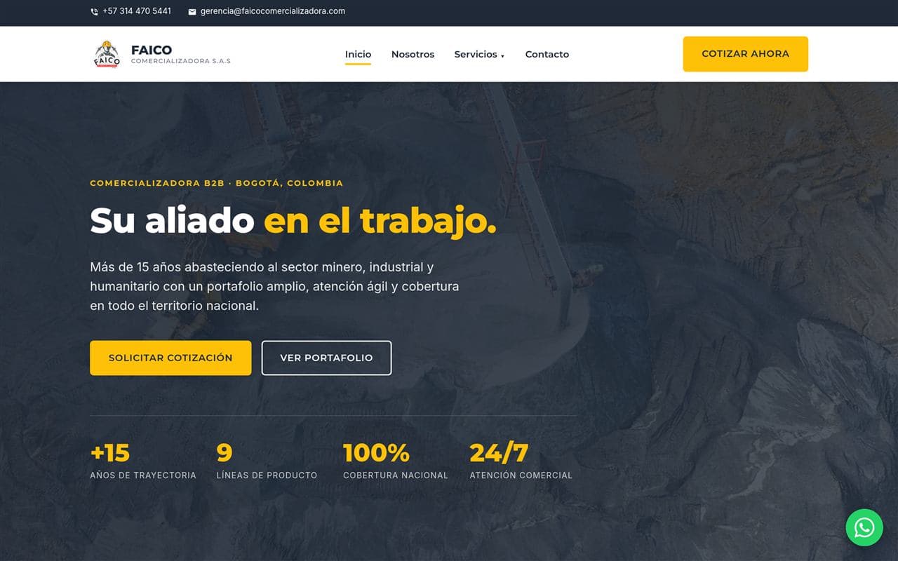 Captura del sitio Faico Comercializadora